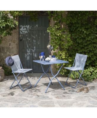 Balcony II Colorblock Steel Square Folding Outdoor Patio Table, Sky Blue