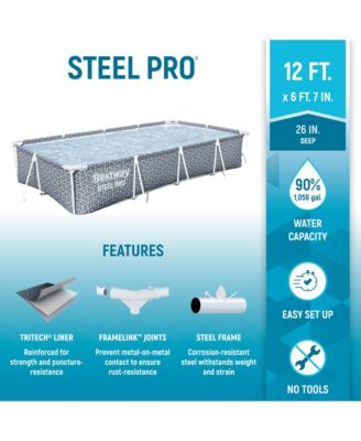 Steel Pro 12' x 6'7" x 26" Rectangle Above Ground Outdoor Swimming Pool