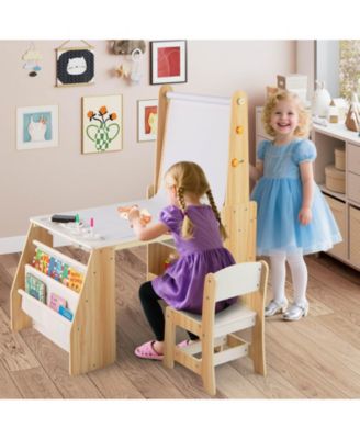 Boys Art Table and Chair Set with Easel & Chair Whiteboard & Chalkboard Paper Roll