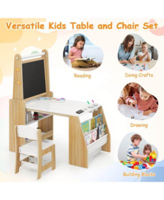 Boys Art Table and Chair Set with Easel & Chair Whiteboard & Chalkboard Paper Roll
