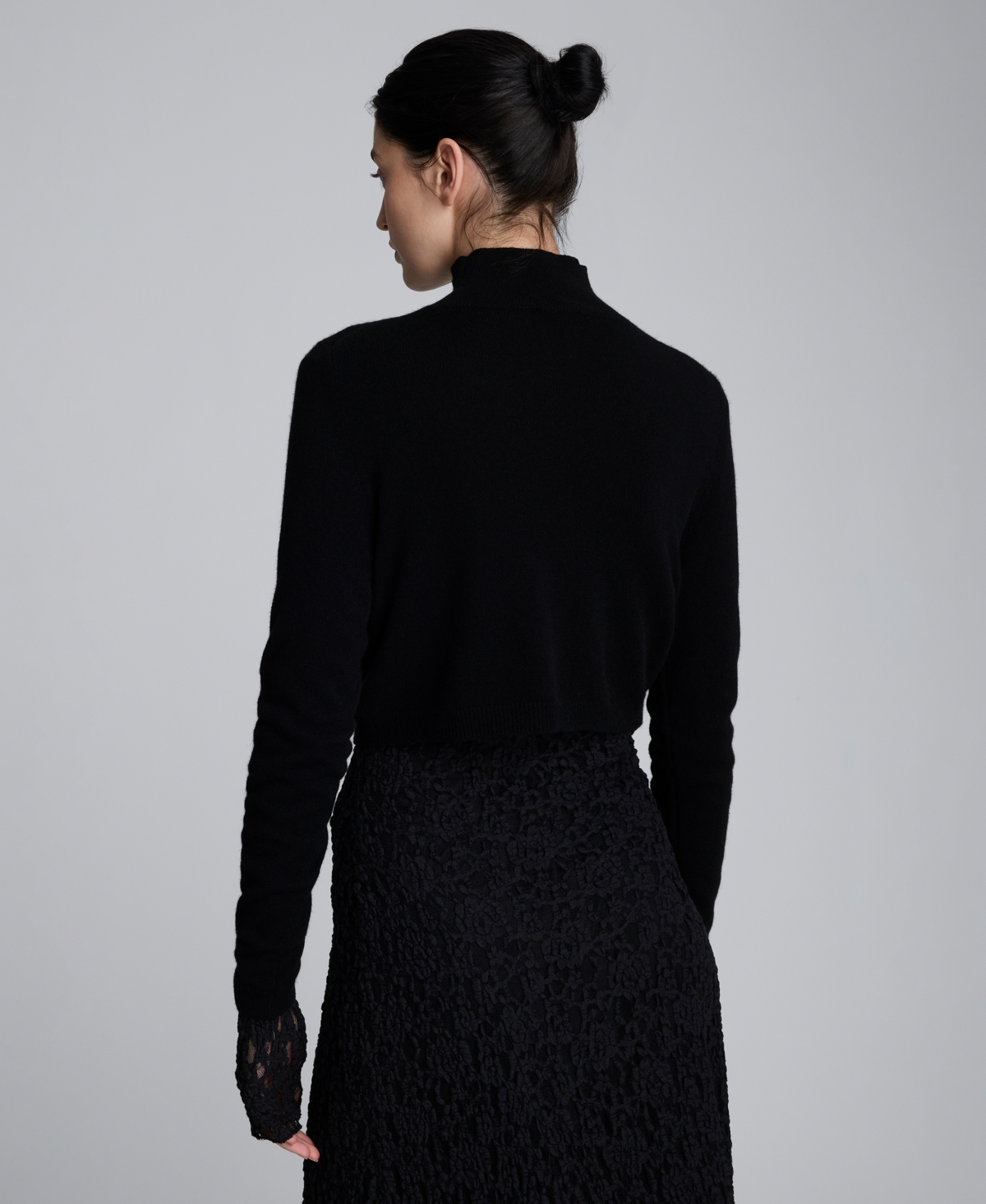 Kenneth Cole Merino Wool Cropped Mockneck Sweater In Black