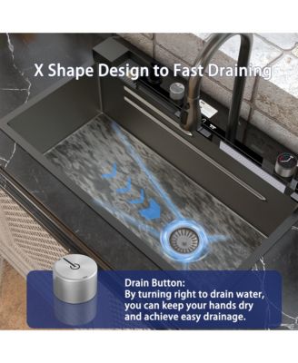 31.5-Inch Drop-In Single Bowl 304 Stainless Steel Kitchen Sink, Pull-Down Faucet Kitchen Set