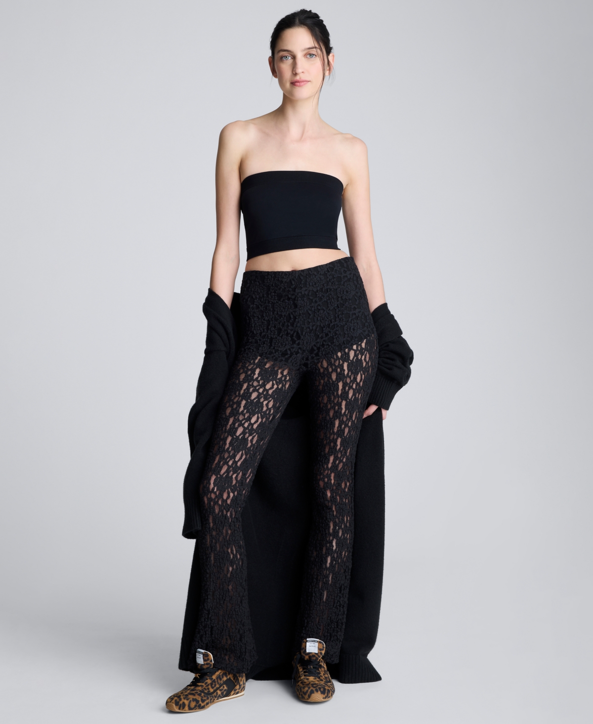 Kenneth Cole Pull-on Lace Flare Pants In Black