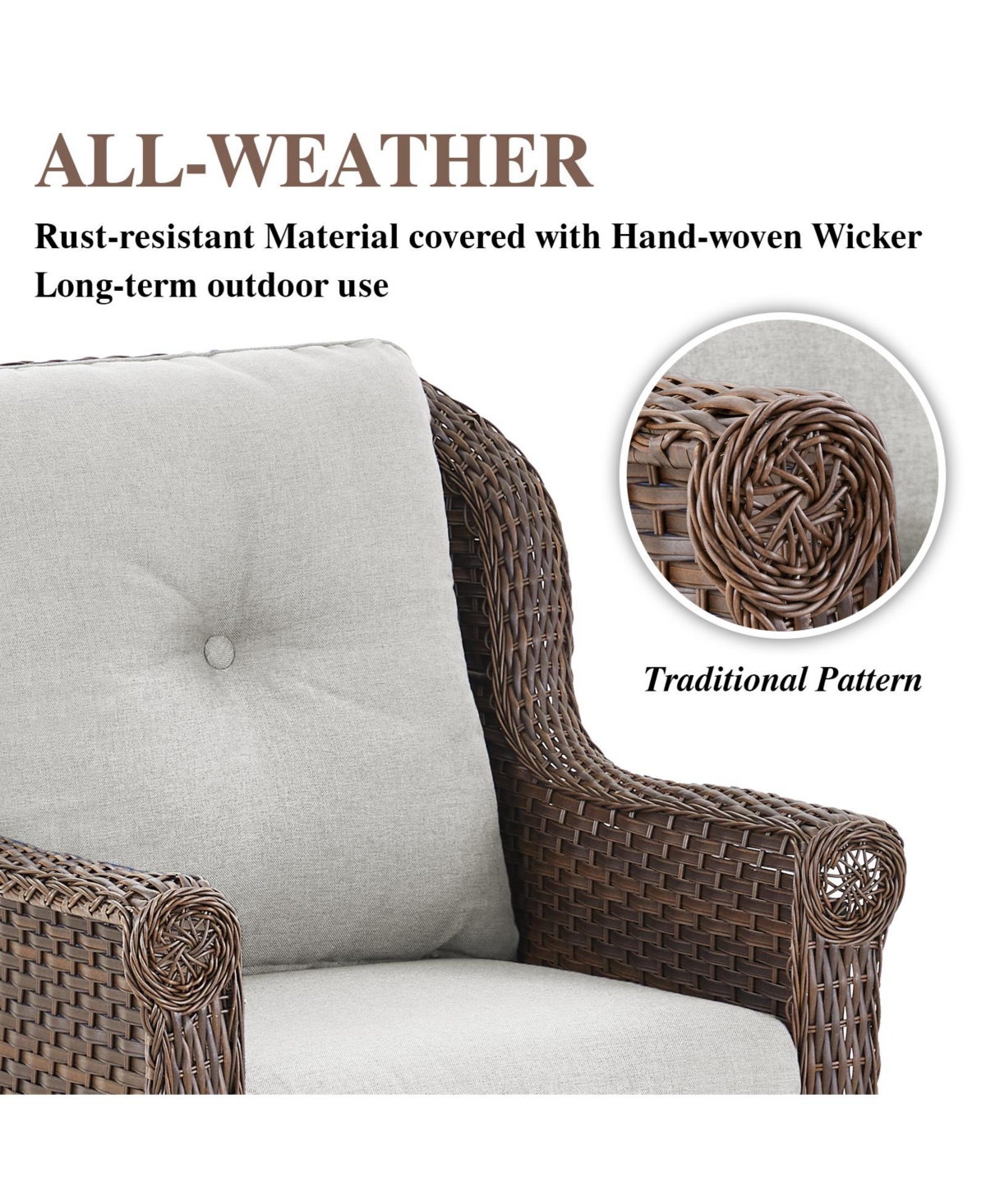 Gymojoy ChrysArm Wicker Patio 2-Piece Swivel Chairs Outdoor Rocking Chair with Thick Deep CushionGuard Olefin Cushion