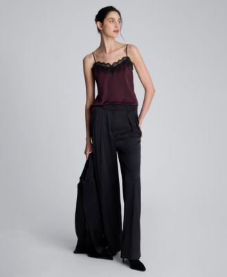 Women's Double Pleat Satin Wide Leg Pants
