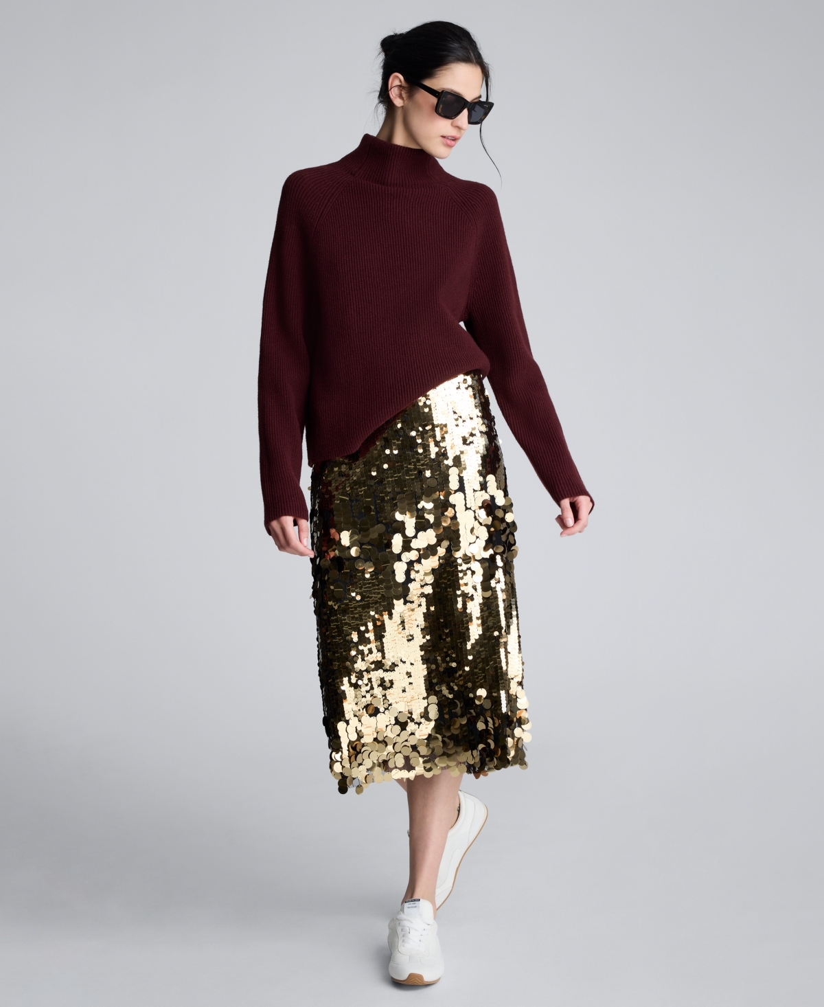 Kenneth Cole Mockneck Raglan Sleeve Sweater In Burgundy