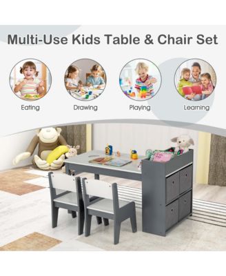 Kids Art Table &amp; Chairs Set with Paper Roll Wooden Craft Study Desk Active Play