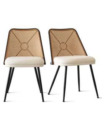 5-Piece 39.5" Round Dining Set with Wood-Look Pedestal Table and 4 Faux Rattan Dining Chairs with Upholstered Seats and Metal Legs-Maison Boucle