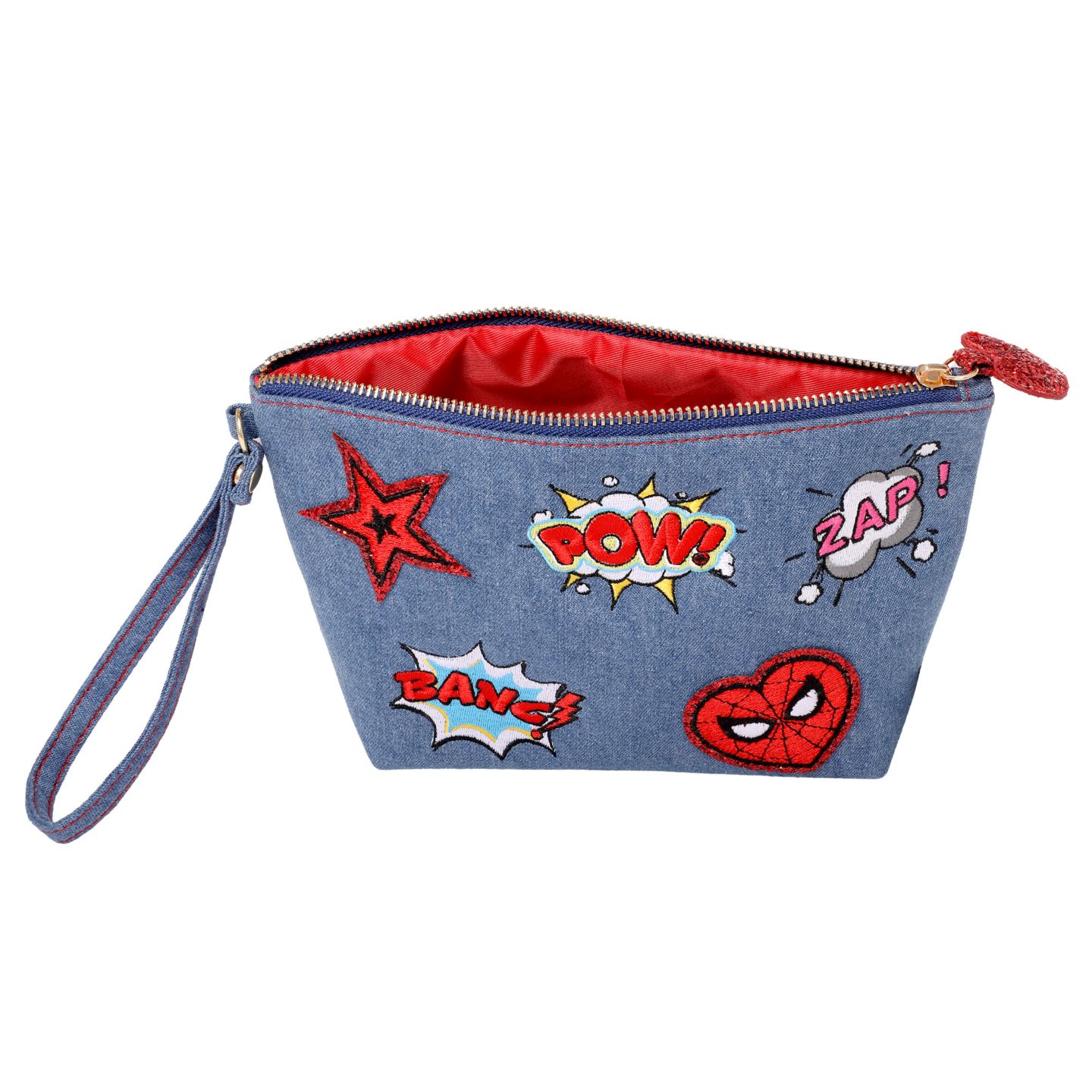 Сумка Marvel SpiderMan Denim Patch Cosmetic Pouch with Comic Pop Embellishments, цвет: Синий / Разноцветный — фото 6