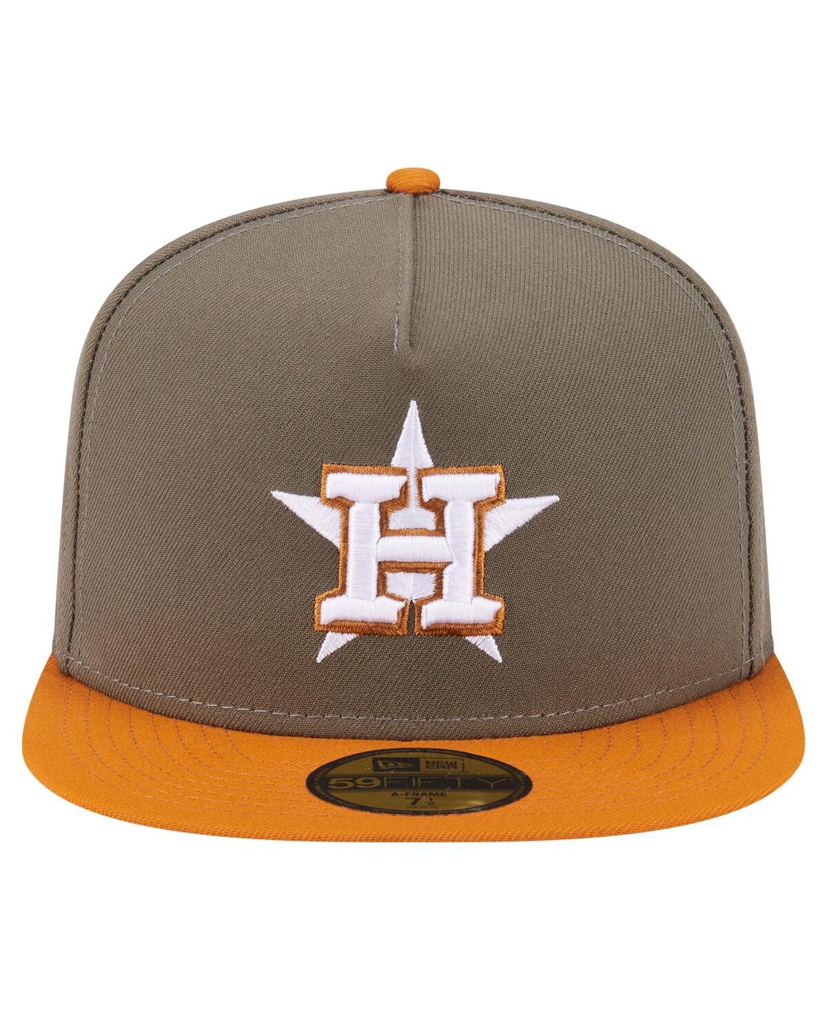 New Era Men's Olive/orange Houston Astros Two-tone Color Pack A-frame 59fifty Fitted Hat In Green