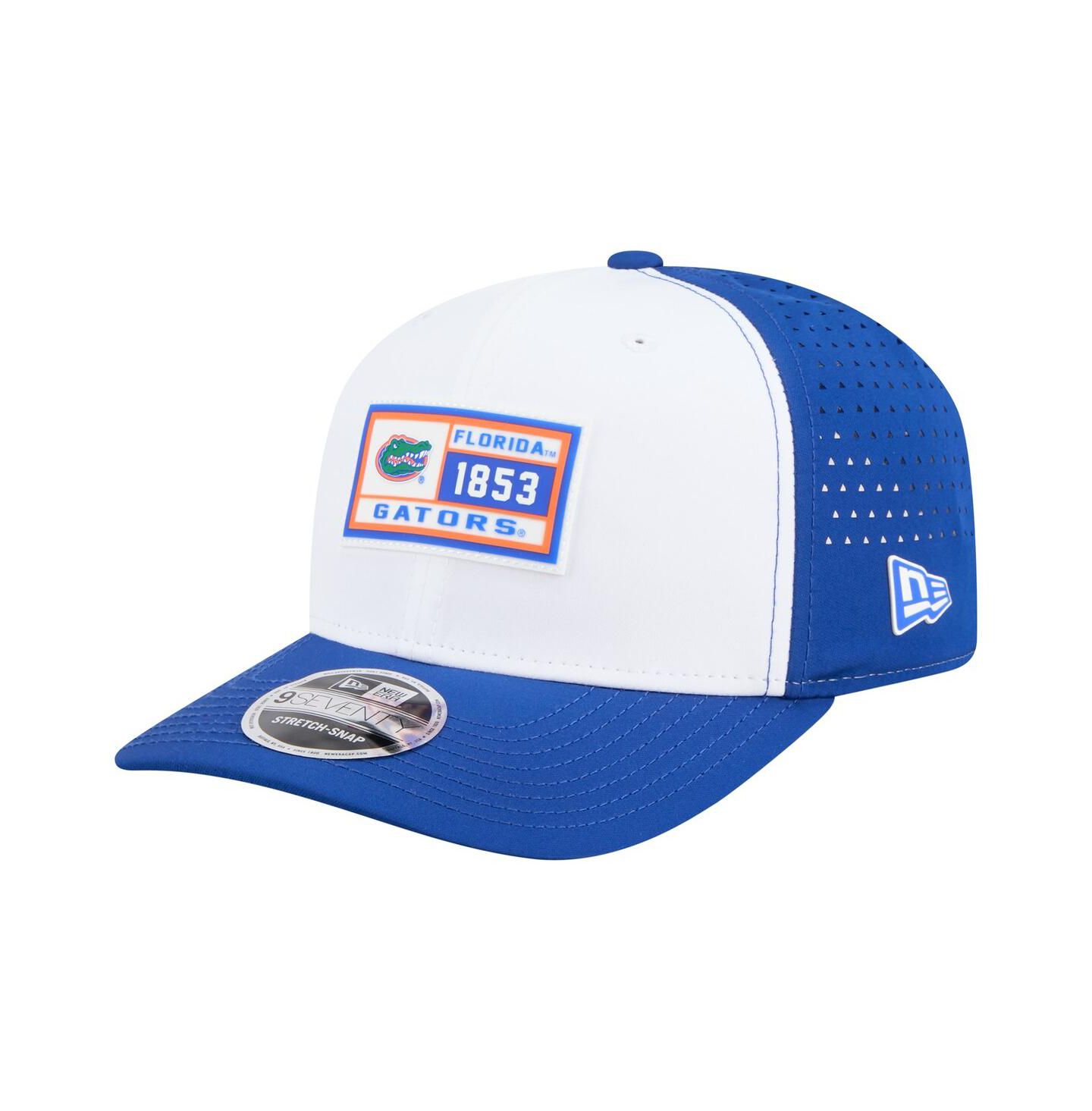 Мужская кепка New Era White/Royal Florida Gators Perforated Patched 9SEVENTY Adjustable Hat — фото 1