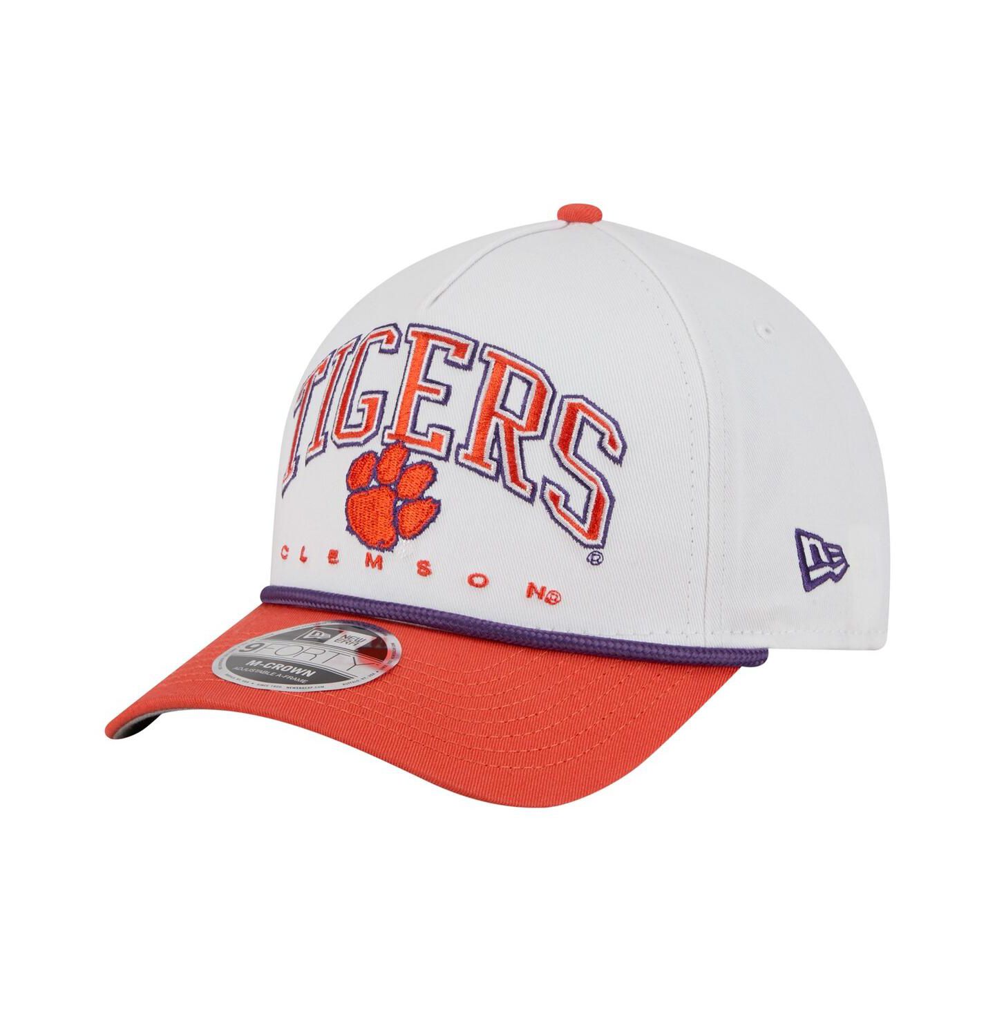 Мужская кепка New Era White/Orange Clemson Tigers Arch Two-Tone Rope 9FORTY A-Frame M-Crown Adjustable Hat — фото 1