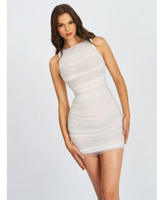 Women Iliana White Pearl Chain Embellished Midi Dress