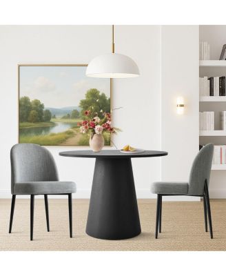 3-Piece 35" Round Dining Set with Black Pedestal Table and 2 Fabric Upholstered Chairs with Black Legs for Kitchen or Dining Room-Maison Boucle