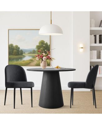3-Piece 35" Round Dining Set with Black Pedestal Table and 2 Fabric Upholstered Chairs with Black Legs for Kitchen or Dining Room-Maison Boucle
