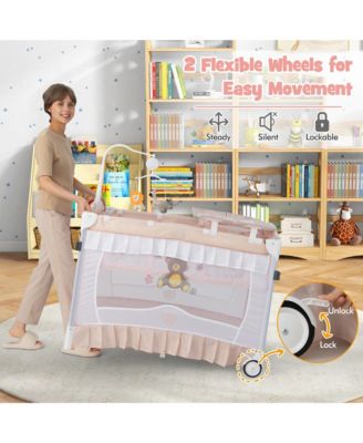 Girls Ortable Playpen Crib Cradle Bassinet Changing Pad Mosquito Net Toys w Bag