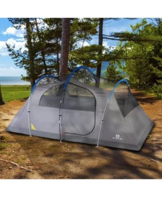 8 Person 3 Season Easy Up Camping Dome Tent with Rainfly & Porch, Blue
