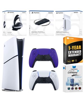 PS5 Slim Digital Bundle with Disc Drive, Extra Controller, Pulse Elite Headset, Vertical Stand, MightySkins Voucher & 1 Year Extended Warranty