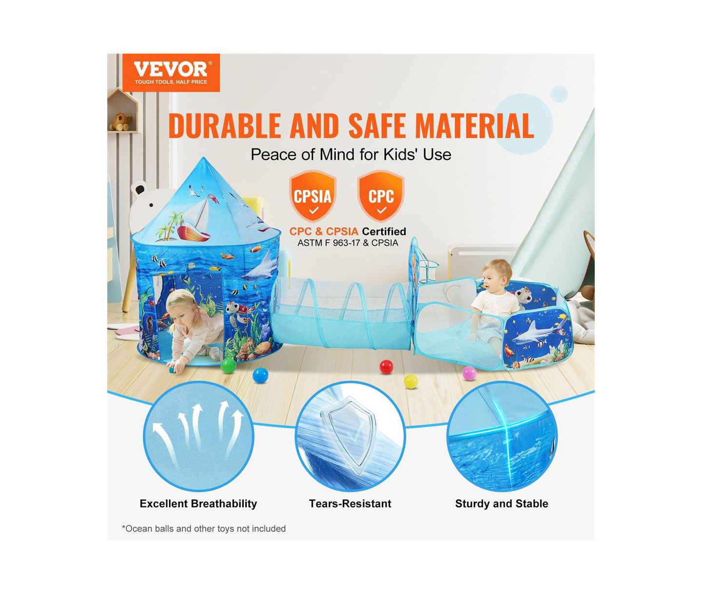 Детские игрушки Lycvki Pop-Up Tent, Tunnel and Ball Pit with Basketball Hoop, 3-Piece Set, Ages 2+ — фото 3