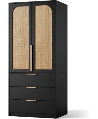 Armoire Wardrobe Closet, 69.5&amp;#x22; Wooden Wardrobe Cabinet with 3 Drawers, Hanging Rod, 2 Doors Clothing Storage Cabinet for Bedroom