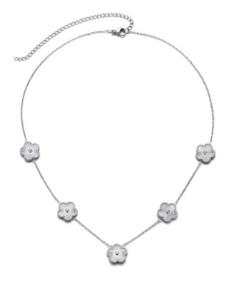 Tarnish Resistant Silver 5-Leaf Clover Station Necklace