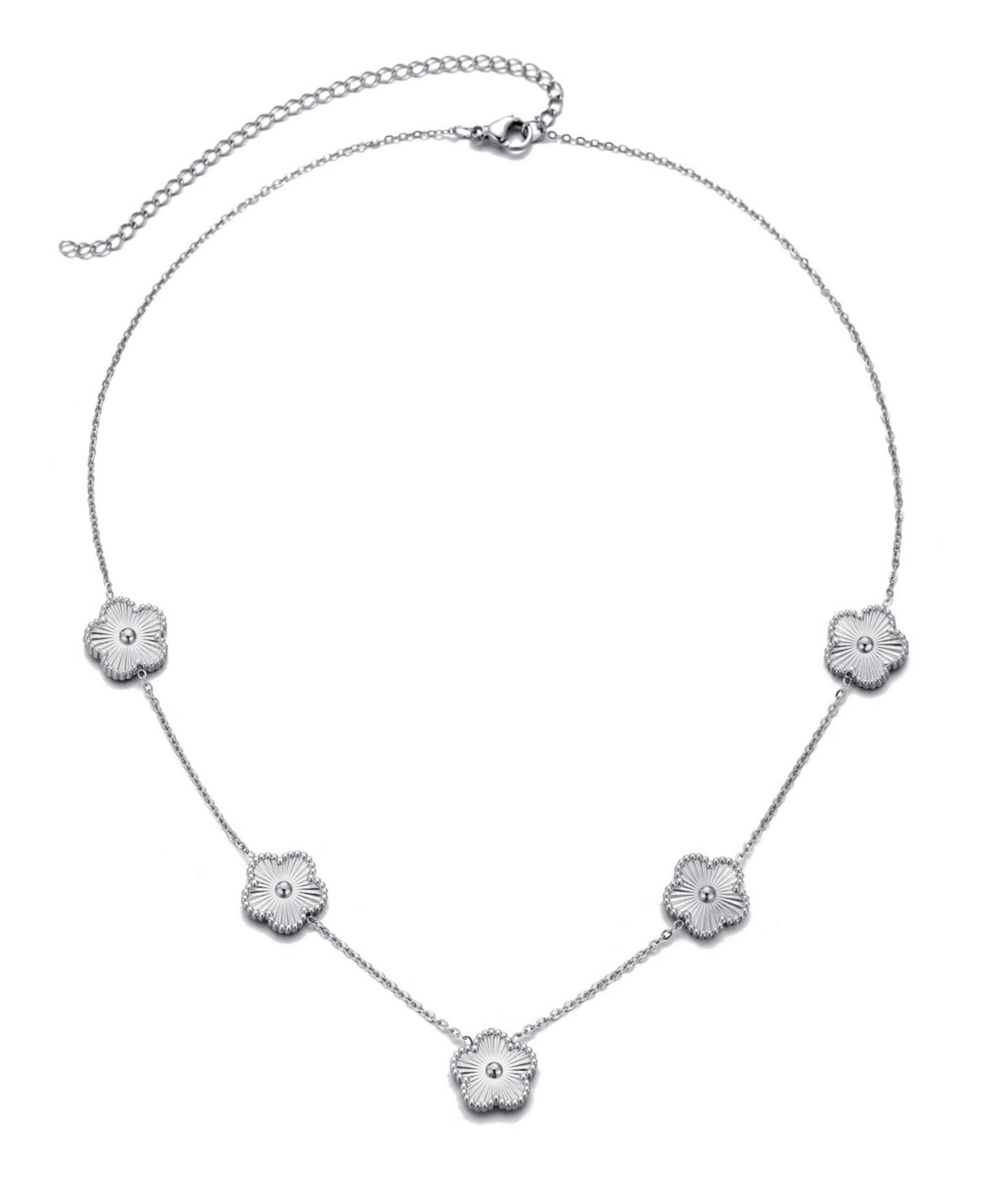 Adornia Silver Plated Stainless Steel Tarnish-resistant 5-leaf Clover Station Necklace In Metallic