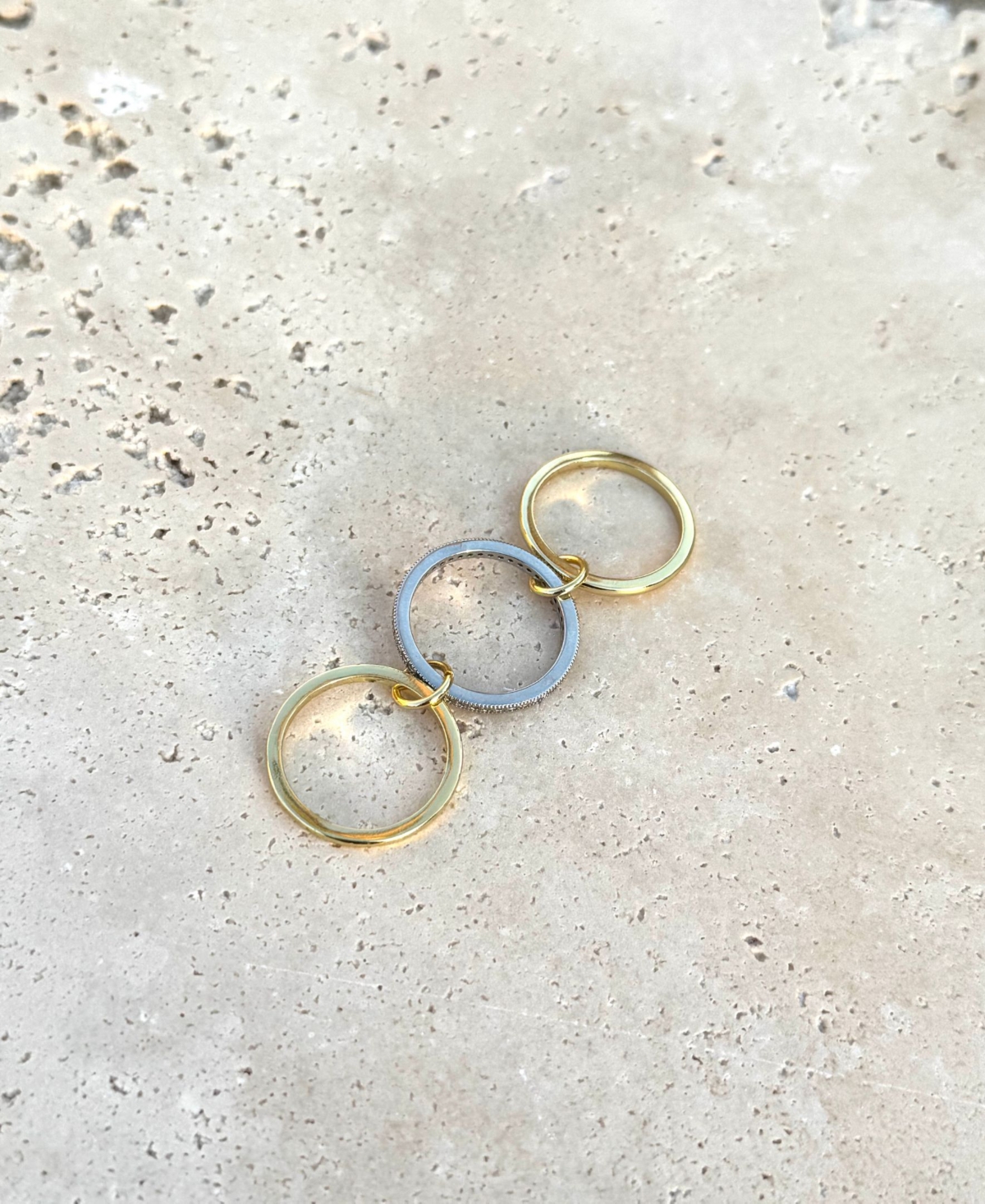 Adornia 14k Gold And Silver Plated Connected 3-piece Ring Stack In Gold