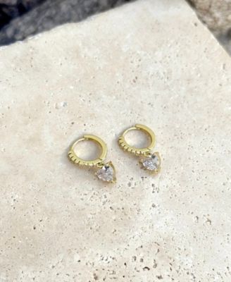 Gold CZ Heart-Shaped Huggie Hoop Earrings