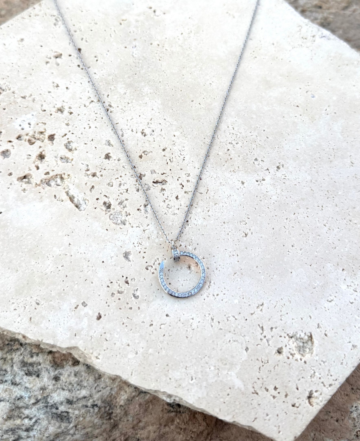 Adornia Silver Cz Curved Nail Ring Necklace In Metallic