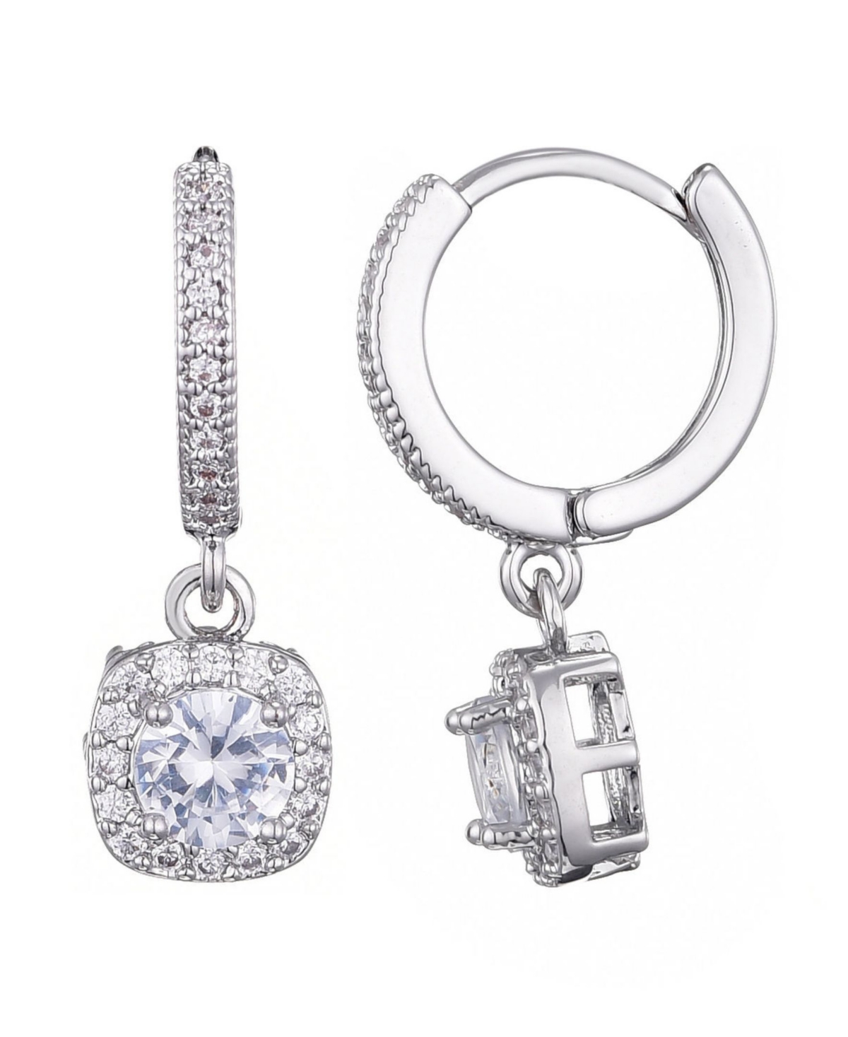 Adornia Silver Plated Cushion Halo Cz Huggie Earrings In Metallic