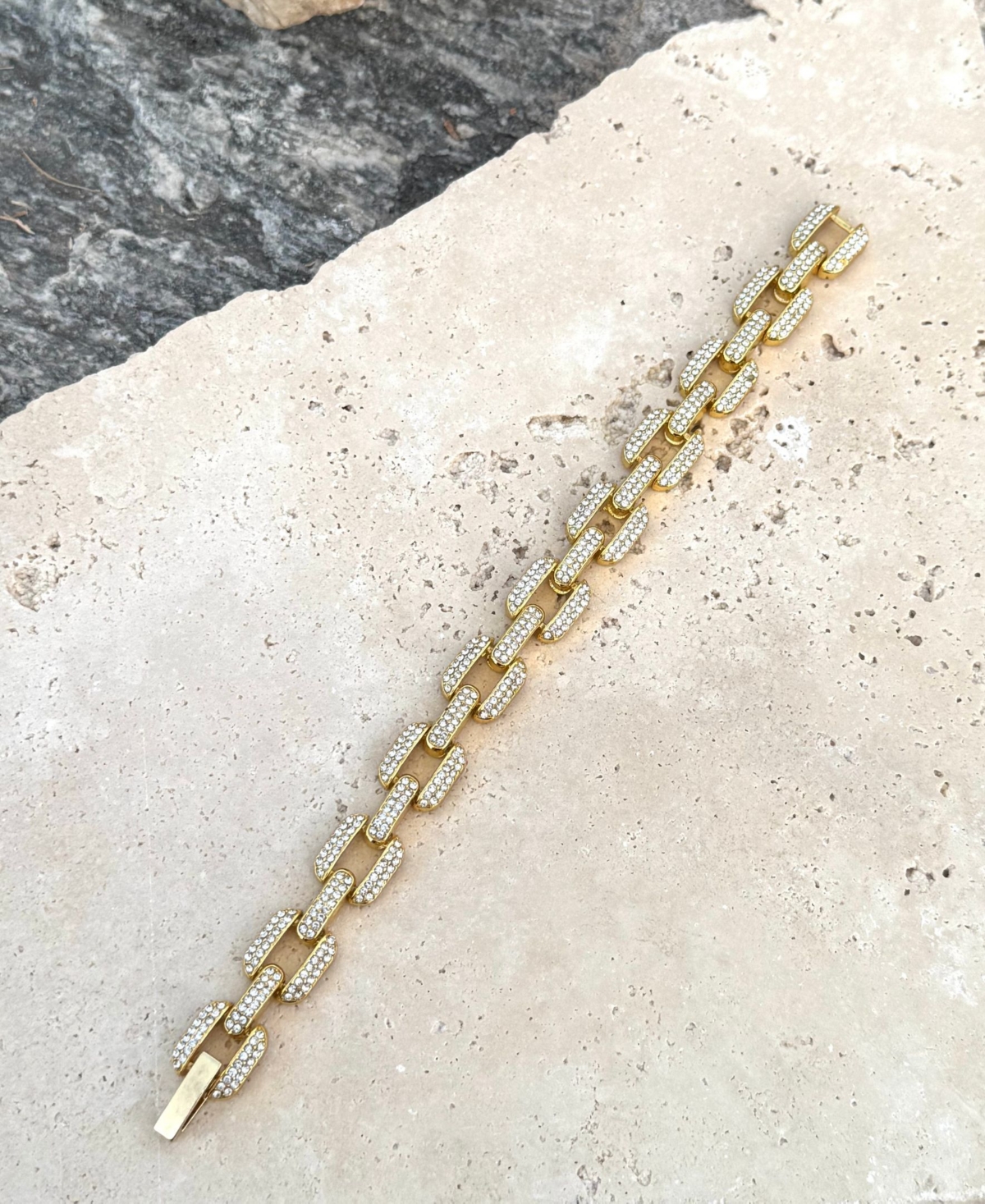 Adornia Gold Plated Crystal Encrusted Link Chain Bracelet In Gold