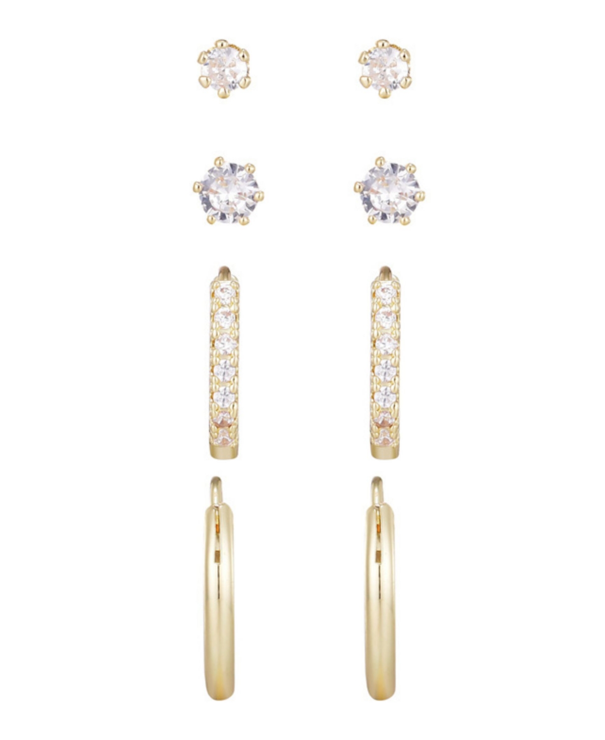 Adornia Gold Cz Hoop And Solitaire Stud Earrings Set In Gold