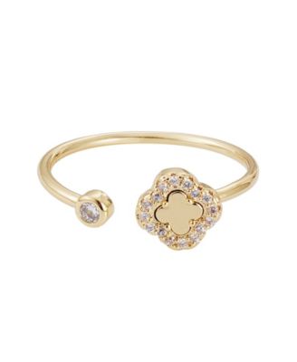 Gold CZ Open Band Clover Ring