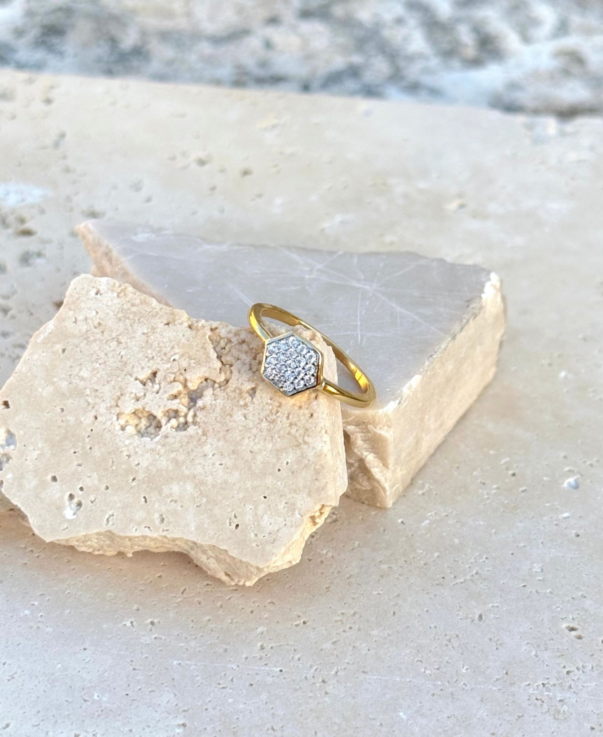 Adornia Gold Cz Mini Hexagon Ring In Gold