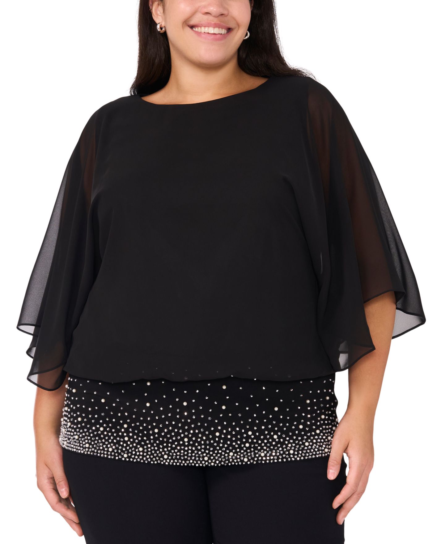 Женская блузка MSK Plus Size Embellished Chiffon Blouse, цвет: Чёрный — фото 1