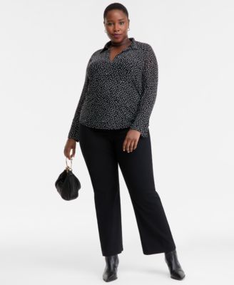 Plus Size Printed Collared Mesh Top