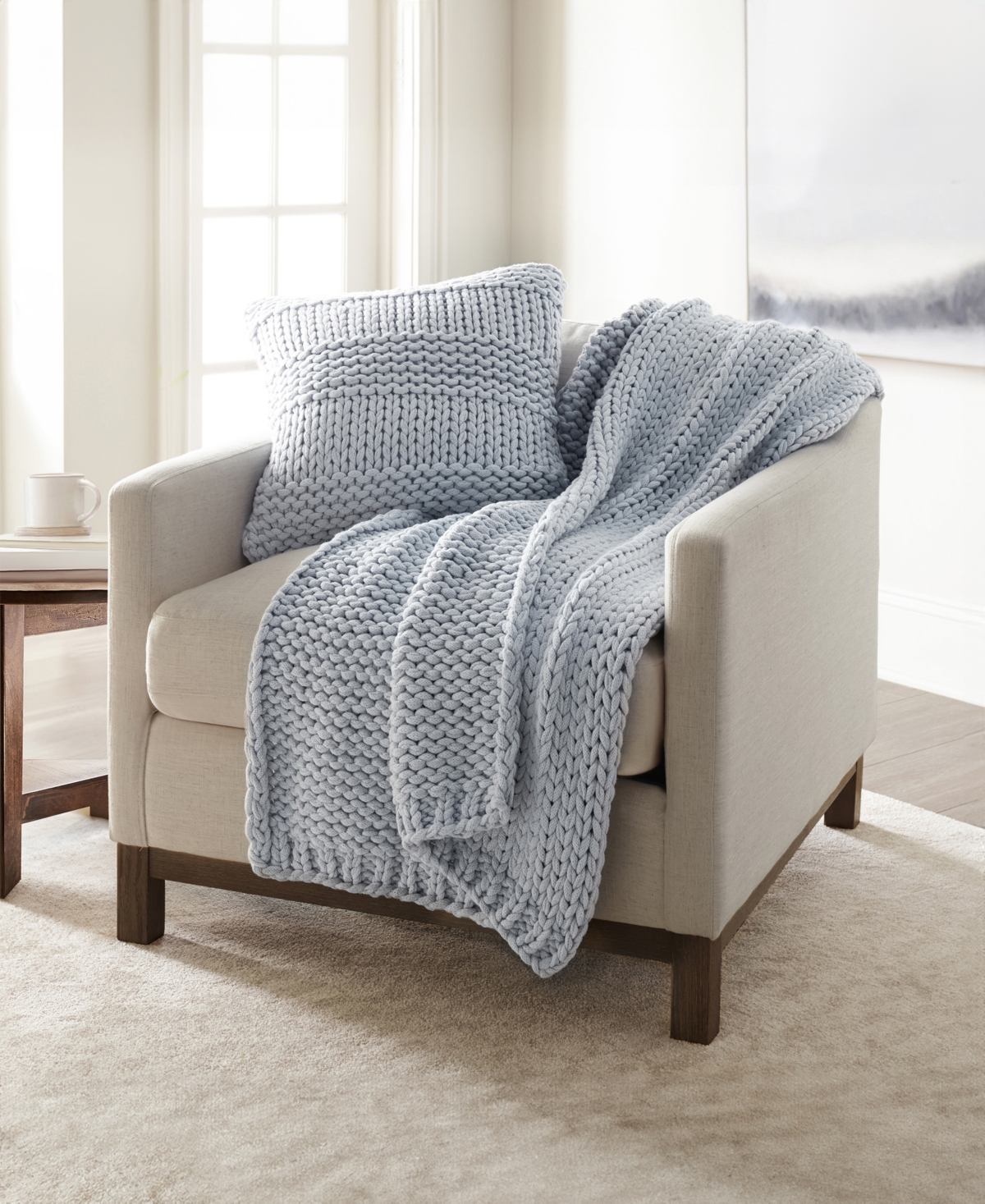 Ienjoy Home Chunky Blanket And Decor Pillow Bundle, 21" X 21" In Blue