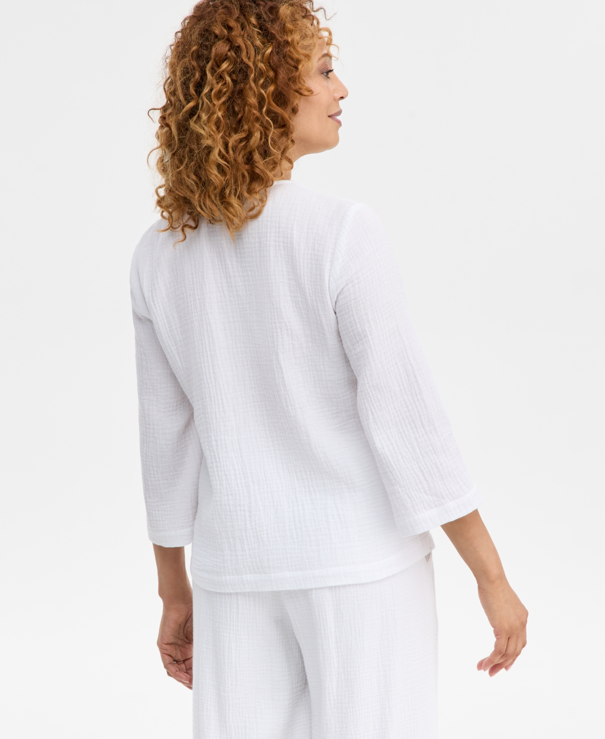 Jm Collection Women's Cotton Beaded Gauze Top, Macy's Exclusive