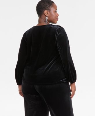 Plus Size Velvet V-Neck Top, Macy's Exclusive