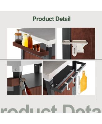 27"W Stainless Steel, Metal Storage Cabinet, Hooks, Bottle Opener, Gas Line Hole, Wheels Grill Cart