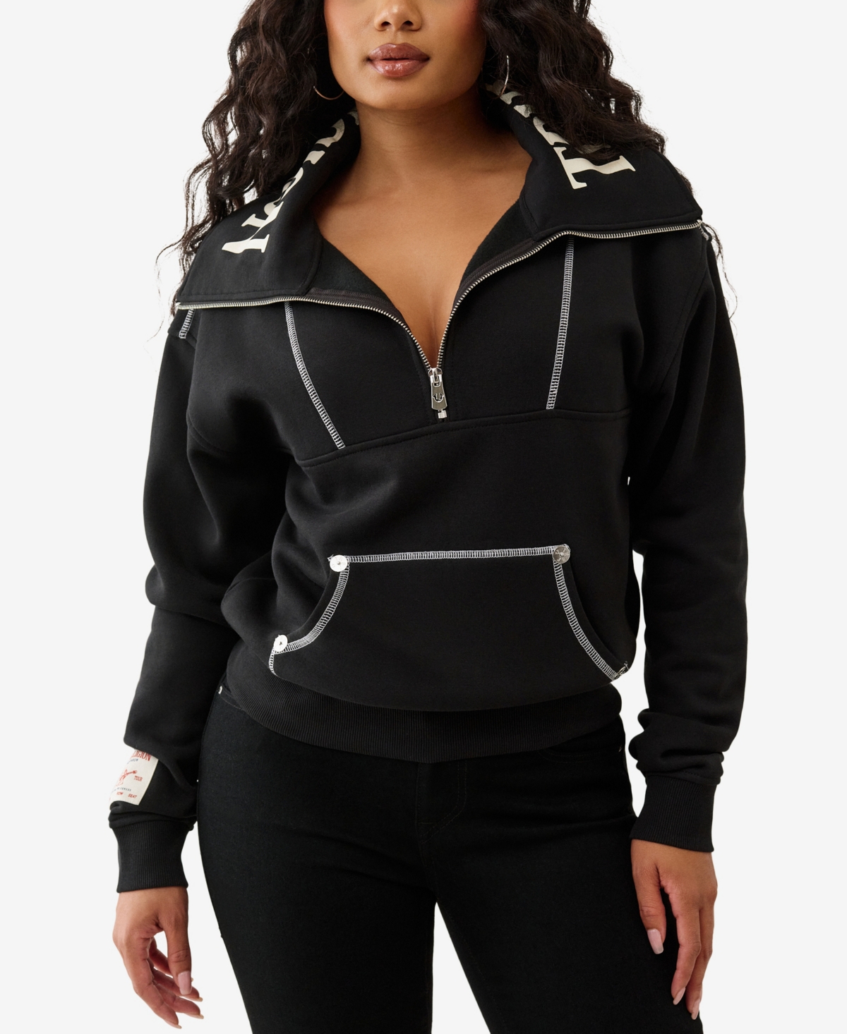 True Religion Women's Contrast Half Zip Pullover In Black