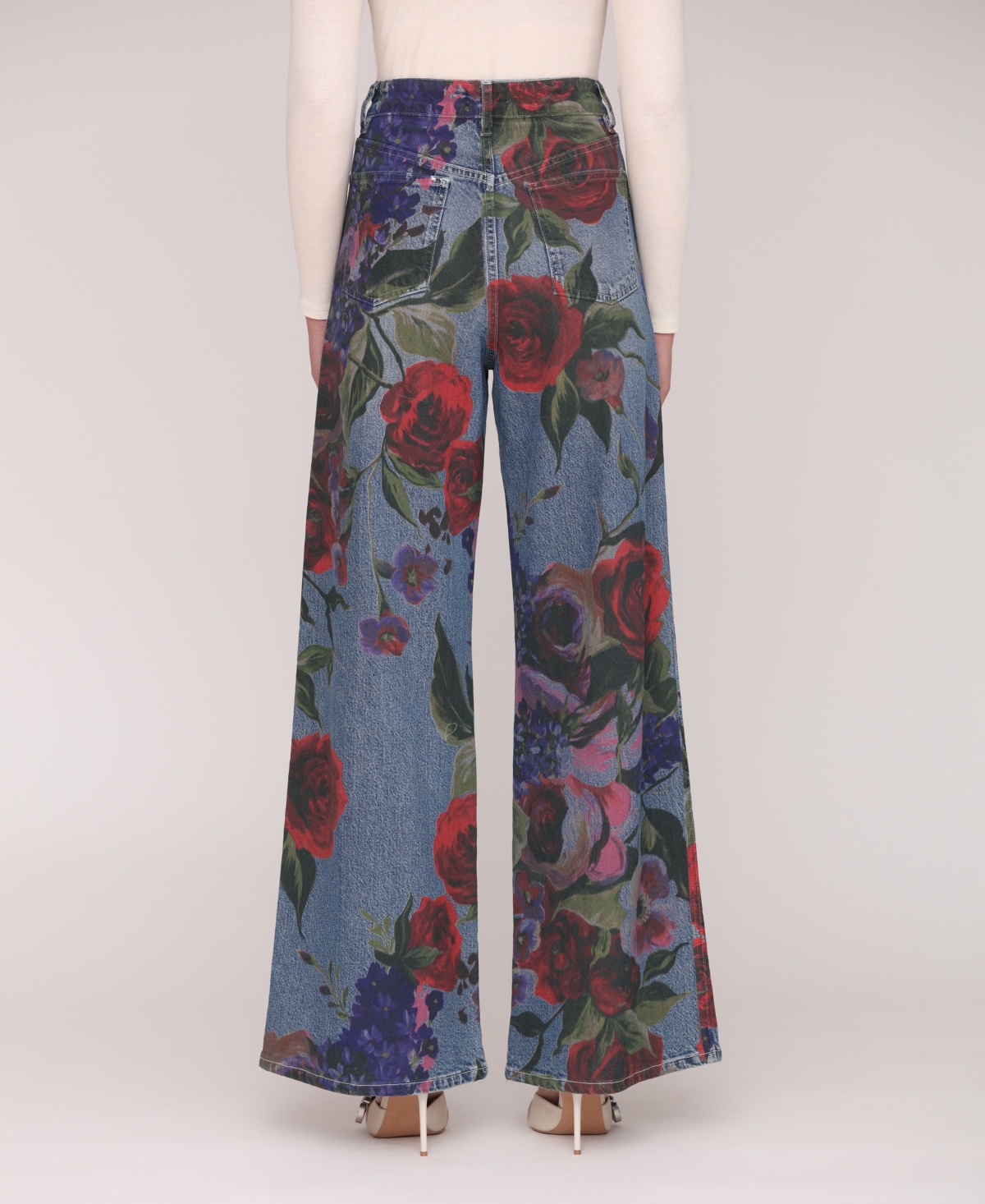 Avec Les Filles Printed High-rise Wide-leg Jeans In Multi