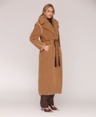 Women's Long Sleeve Sherpa Oversized Belted Coat