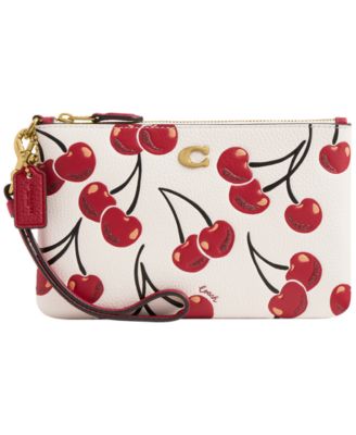 COACH - Boxed Essential Small Cherry Print Leather Wristlet