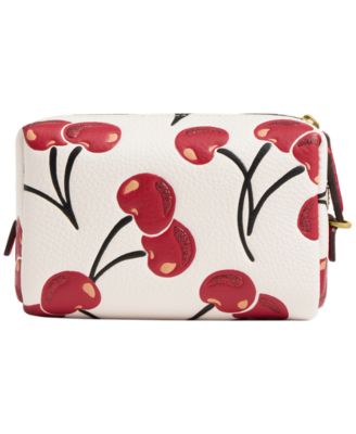 Boxed Essential Cherry Print Leather Cosmetic Pouch