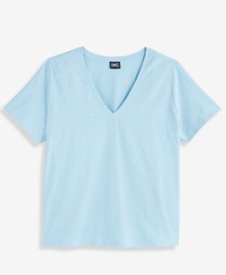 Plus Size V-Neck Rhinestone-Embellished Top