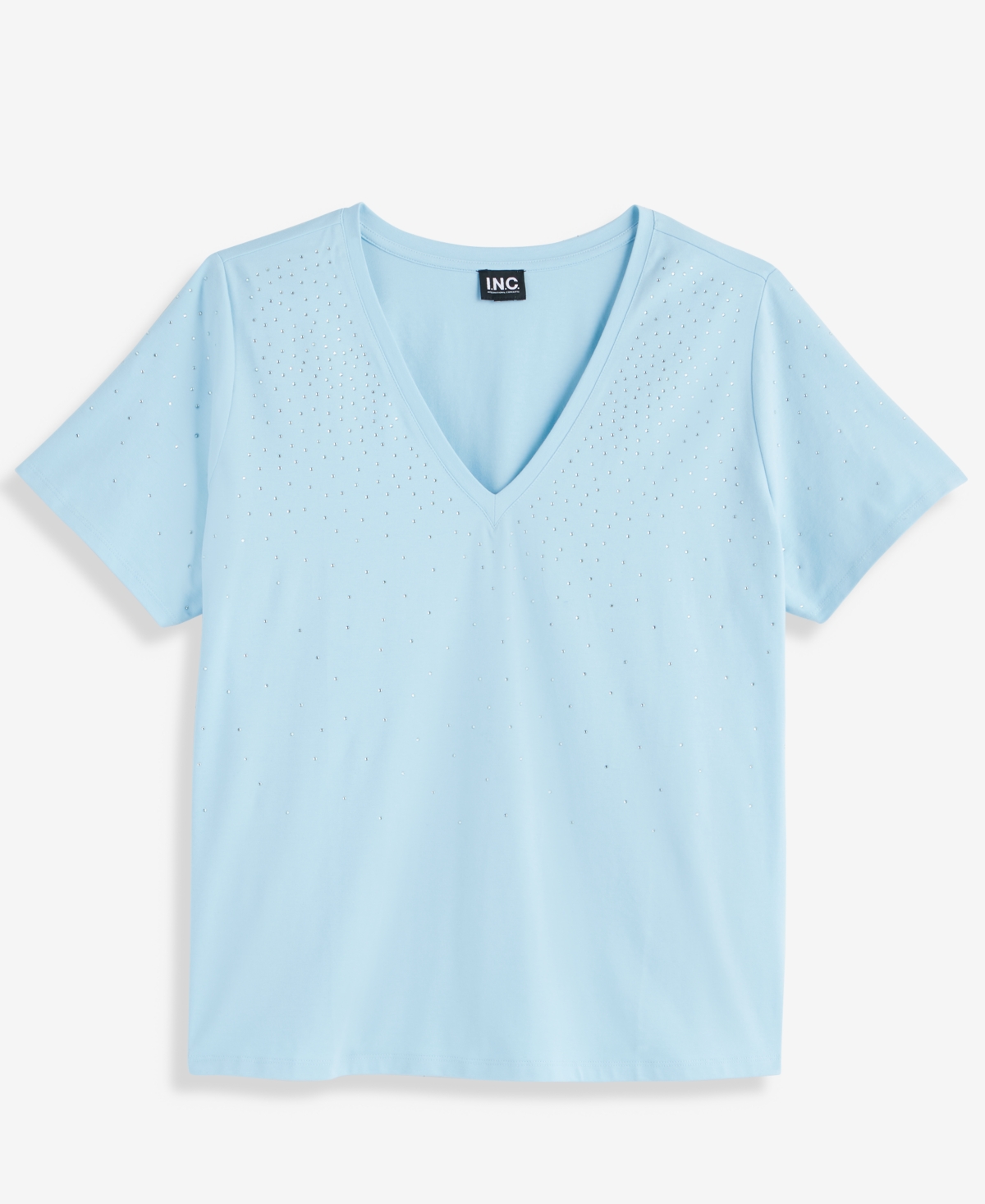 Inc International Concepts Plus Size V-neck Rhinestone-embellished Top, Macy's Exclusive In Blue