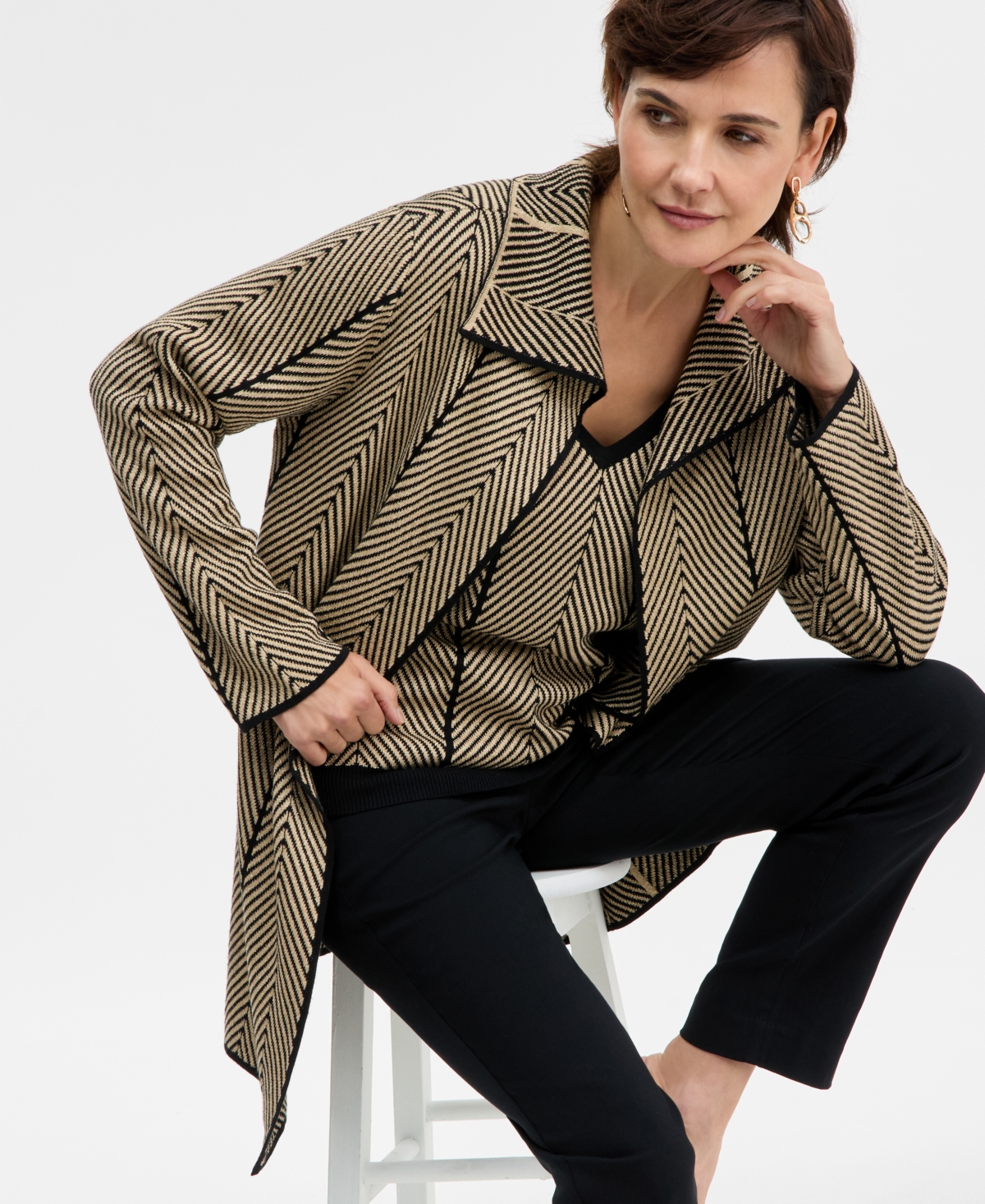 Jm Collection Women's Long-sleeve Herringbone Cardigan Sweater, Macy's Exclusive In Multi
