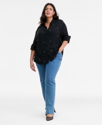 Plus Size Embellished-Front Shirt, Macy's Exclusive 