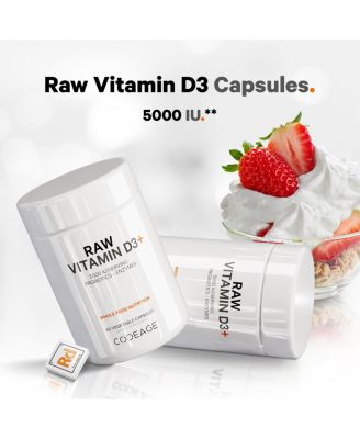 Raw Vitamin D3+ High Potency 5000 IU Supplement- Raw Vitamin Enhanced with Omega-9, Probiotics, Digestive Enzymes, Fruits & Greens 60 Capsules
